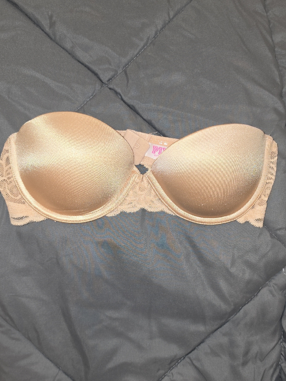 PINK Victoria's Secret Strapless Lace-Back Nude Bra